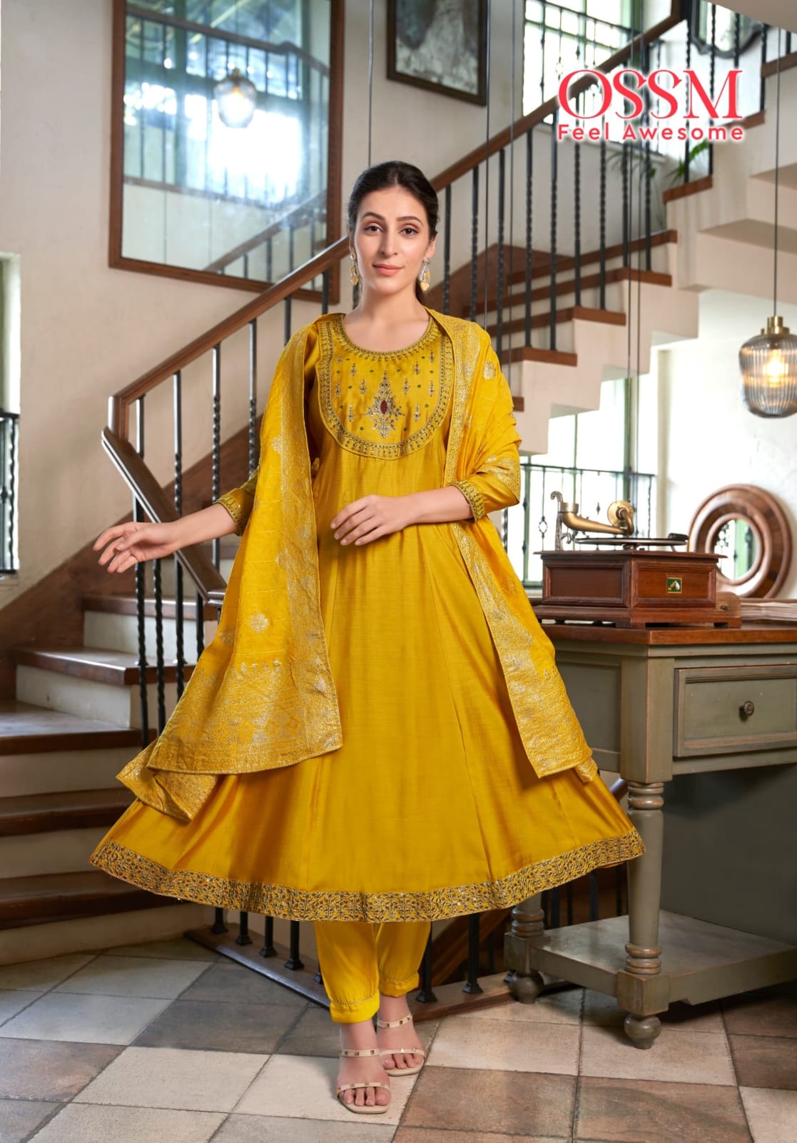 Sargam Ossm Roman Silk Readymade Anarkali Suits Supplier Gujarat