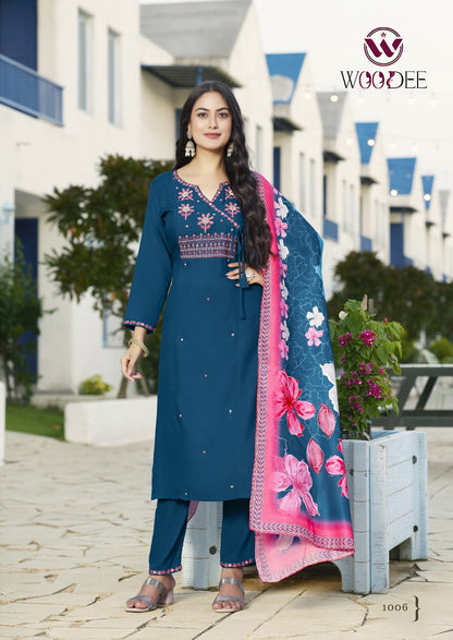 Sargam Woodee Rayon Readymade Pant Style Suits Manufacturer Gujarat