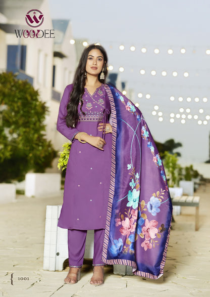 Sargam Woodee Rayon Readymade Pant Style Suits Manufacturer Gujarat
