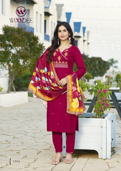 Sargam Woodee Rayon Readymade Pant Style Suits Manufacturer Gujarat