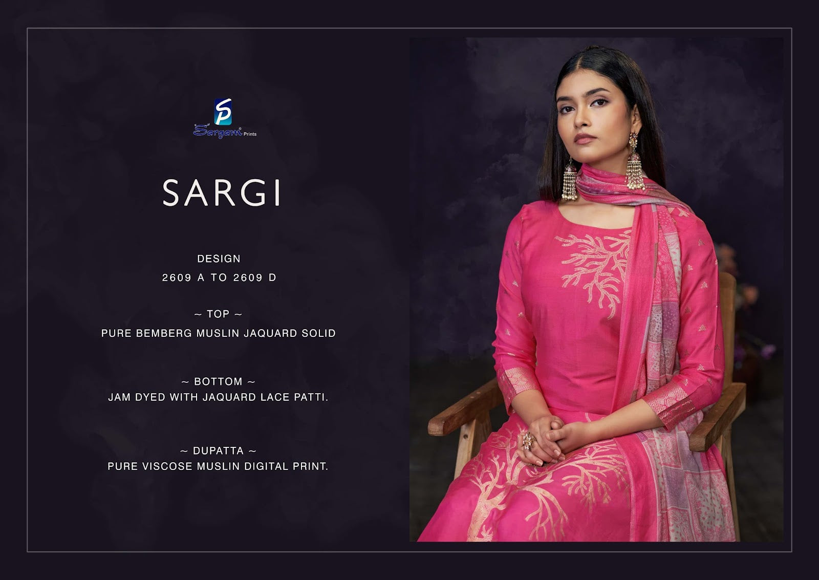 Sargi Sargam Prints Muslin Jacquard Pant Style Suits Exporter India