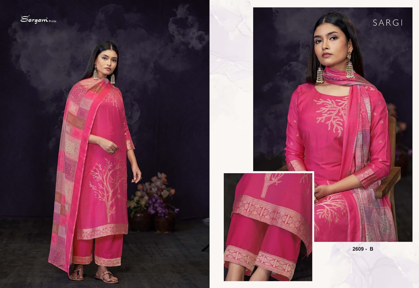 Sargi Sargam Prints Muslin Jacquard Pant Style Suits Exporter India