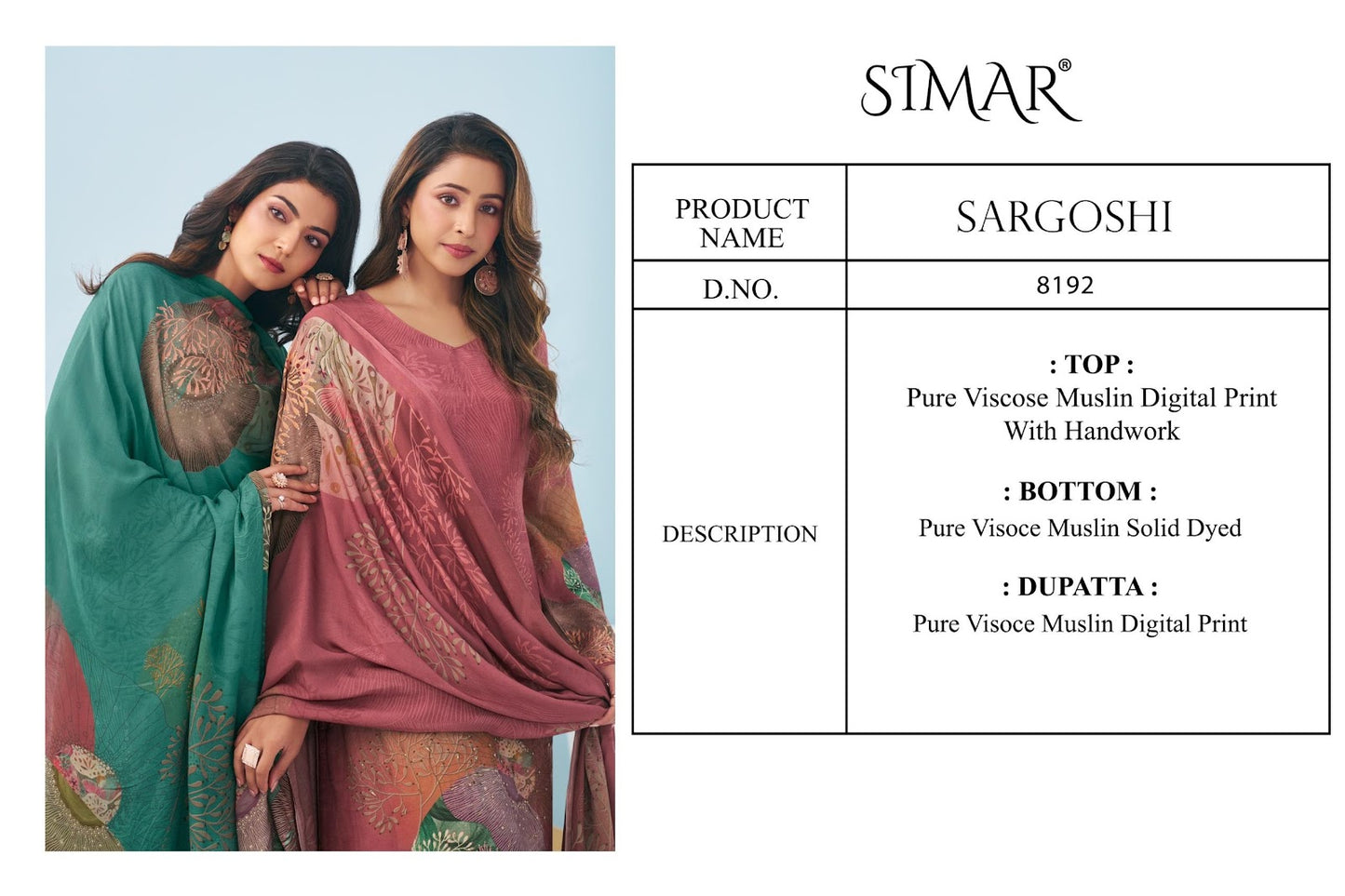 Sargoshi Simar Pure Viscose Muslin Pant Style Suits Wholesaler Gujarat