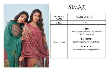 Sargoshi Simar Pure Viscose Muslin Pant Style Suits Wholesaler Gujarat