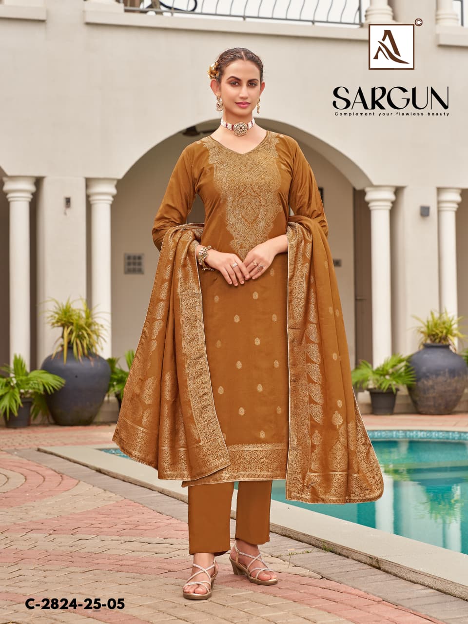Sargun Alok Viscose Muslin Karachi Salwar Suits Manufacturer