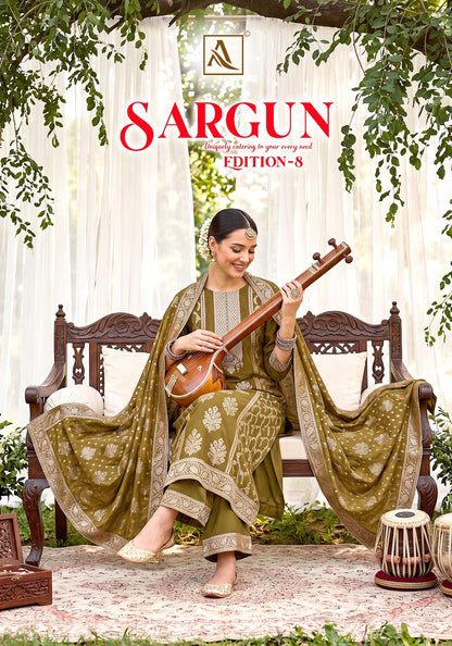 Sargun Edition 8 Alok Viscose Maslin Karachi Salwar Suits Supplier