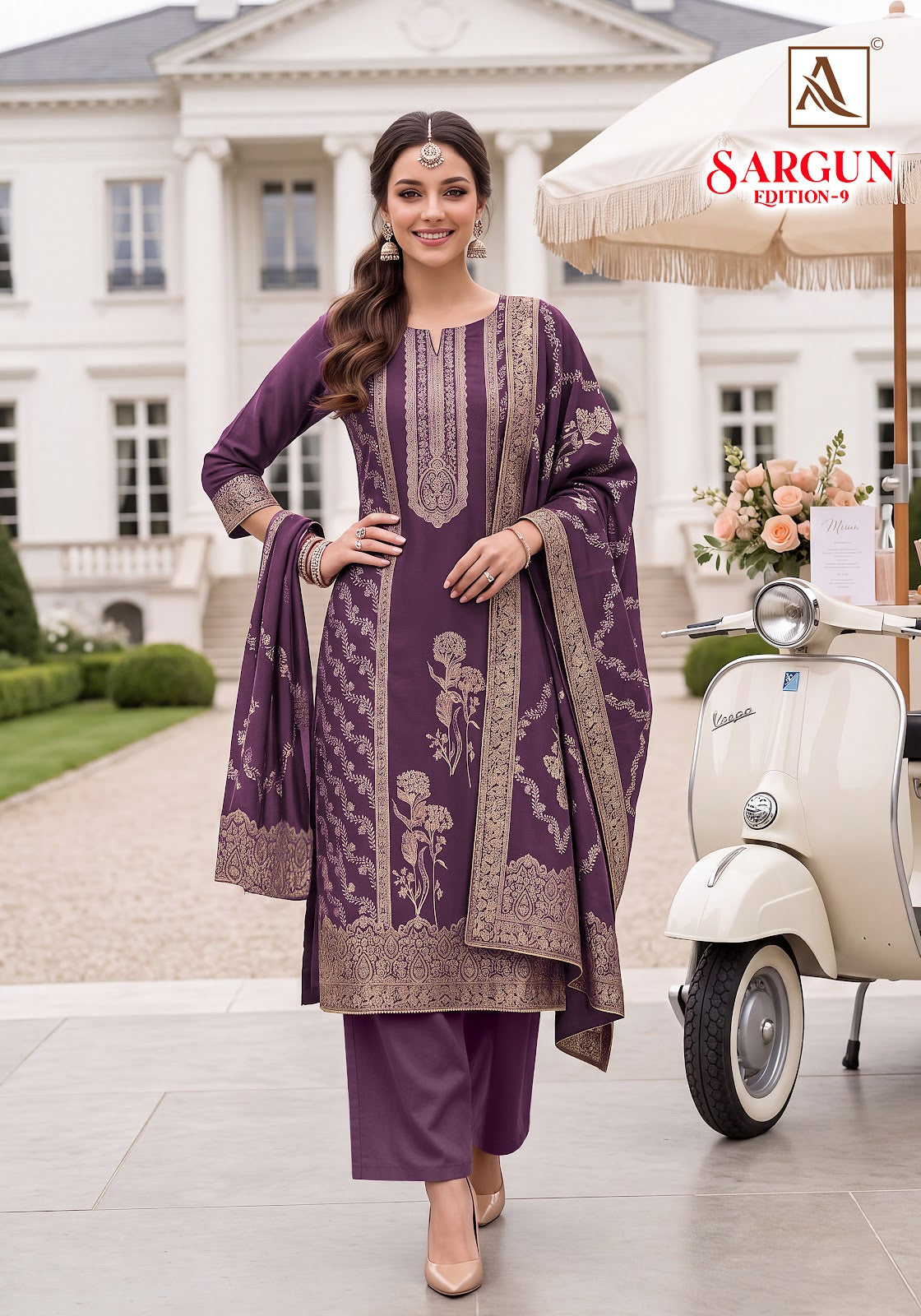 Sargun Edition 9 Alok Viscose Maslin Karachi Salwar Suits Manufacturer India