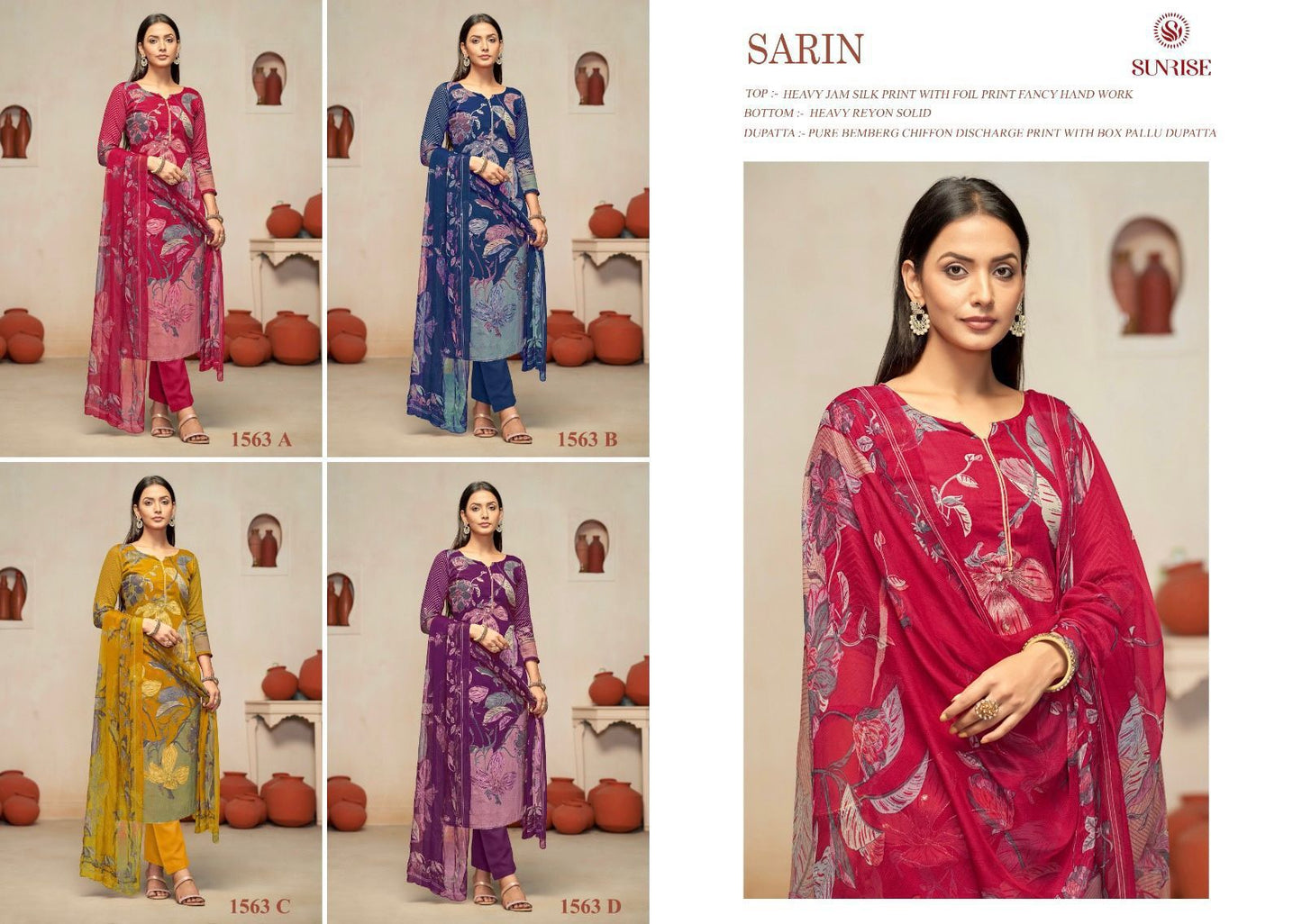 Sarin 1563 Sunrise Jam Cotton Pant Style Suits Manufacturer Ahmedabad