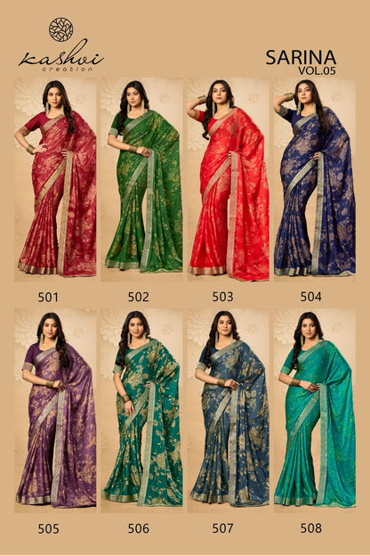Sarina Vol 5 Kashvi Creation Moss Sarees Wholesaler Ahmedabad