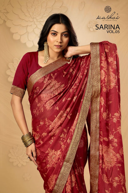 Sarina Vol 5 Kashvi Creation Moss Sarees Wholesaler Ahmedabad