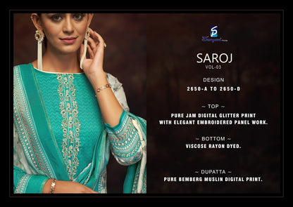 Saroj Vol 3 Sargam Prints Pure Jam Pant Style Suits Wholesale Price