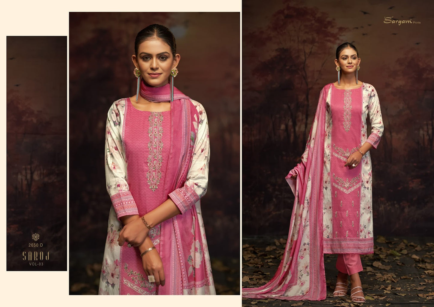 Saroj Vol 3 Sargam Prints Pure Jam Pant Style Suits Wholesale Price