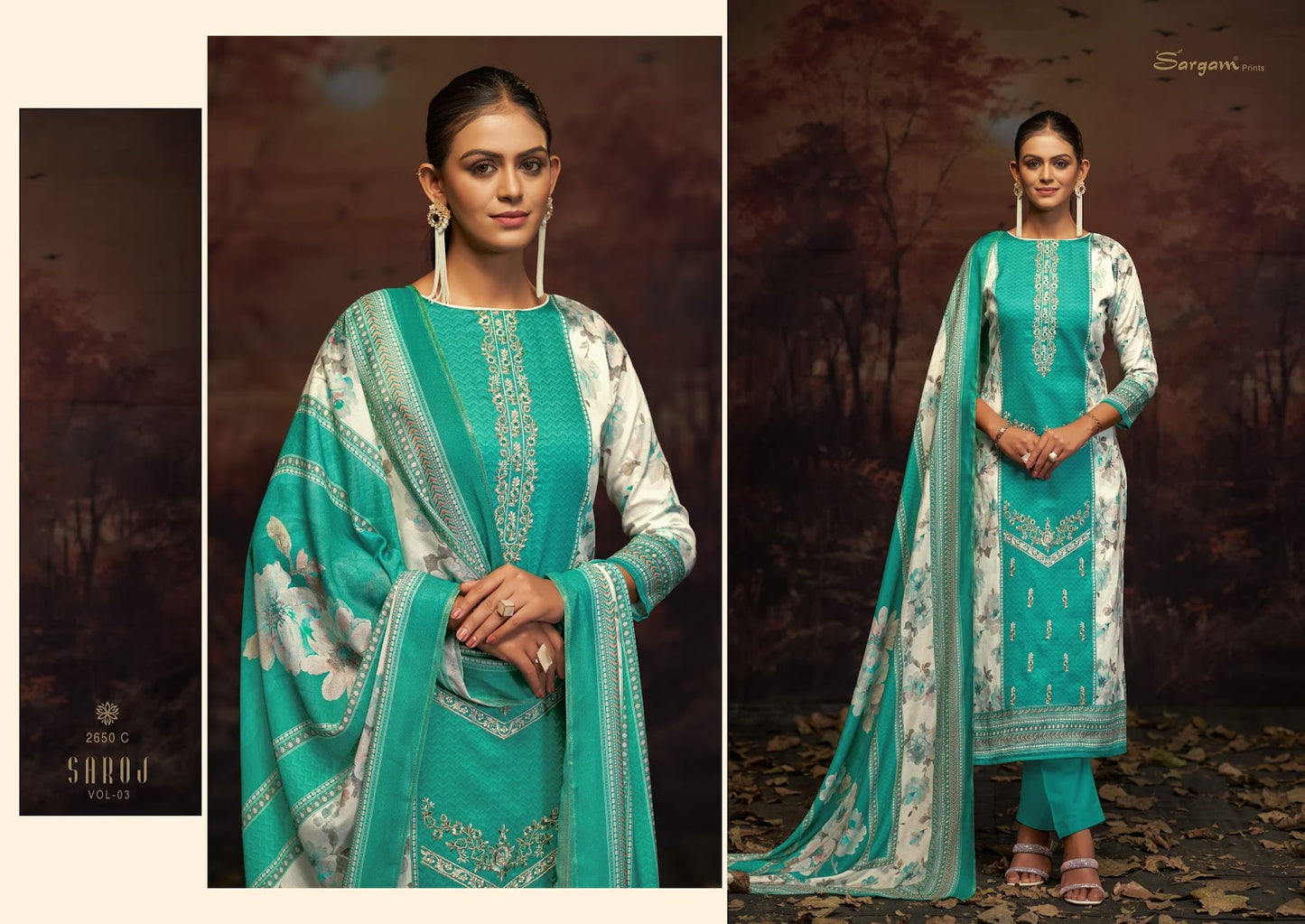 Saroj Vol 3 Sargam Prints Pure Jam Pant Style Suits Wholesale Price