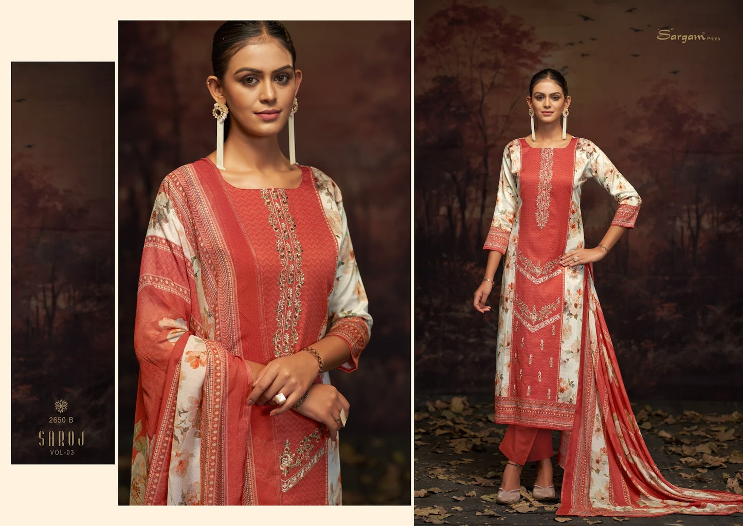 Saroj Vol 3 Sargam Prints Pure Jam Pant Style Suits Wholesale Price