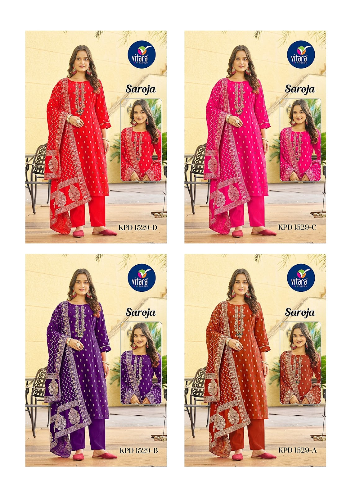 Saroja Vitara Pure Viscose Readymade Pant Style Suits Wholesaler