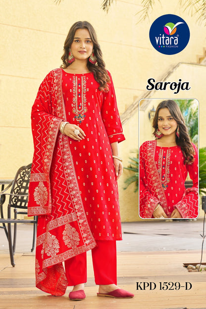 Saroja Vitara Pure Viscose Readymade Pant Style Suits Wholesaler