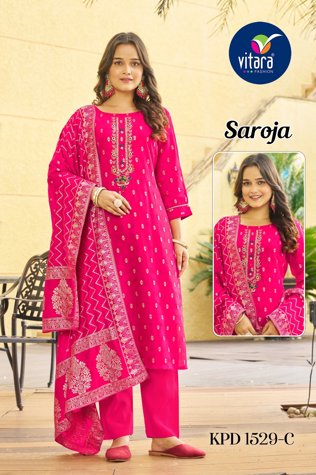 Saroja Vitara Pure Viscose Readymade Pant Style Suits Wholesaler