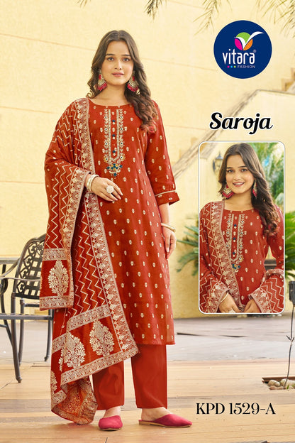 Saroja Vitara Pure Viscose Readymade Pant Style Suits Wholesaler