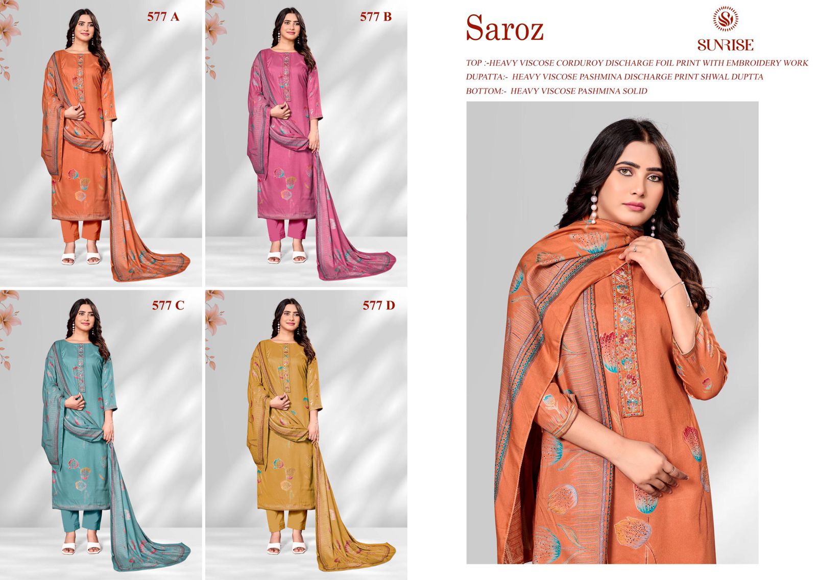 Saroz Sunrise Viscose Pashmina Suits Wholesaler Gujarat