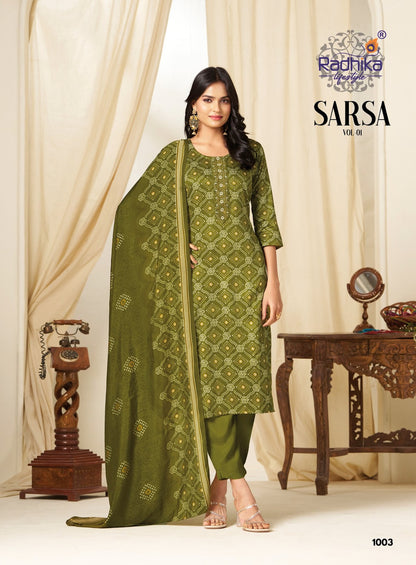 Sarsa Vol 1 Radhika Lifestyle Jaam Satin Readymade Pant Style Suits Exporter