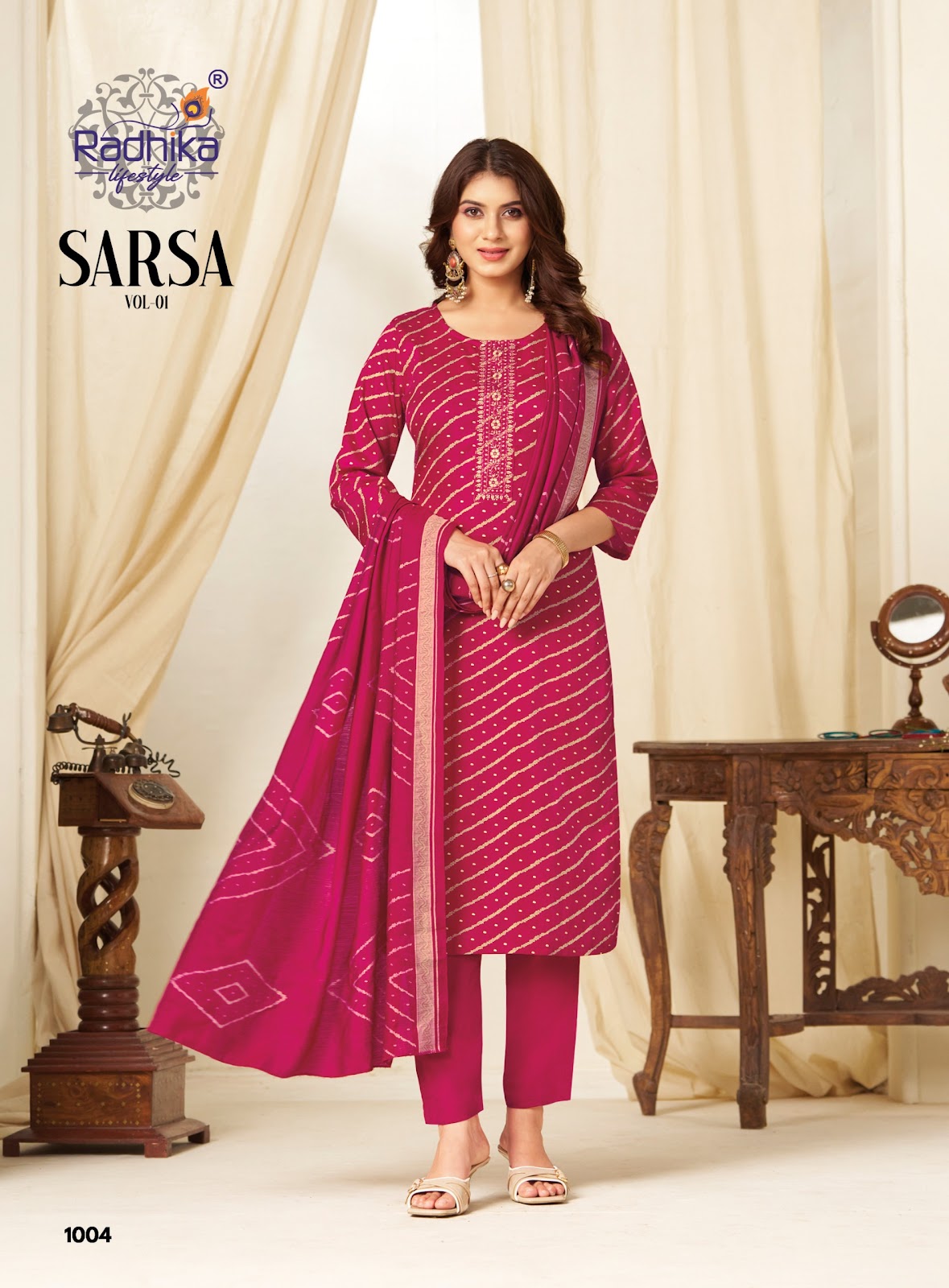Sarsa Vol 1 Radhika Lifestyle Jaam Satin Readymade Pant Style Suits Exporter