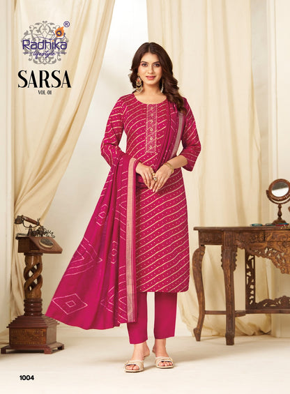 Sarsa Vol 1 Radhika Lifestyle Jaam Satin Readymade Pant Style Suits Exporter