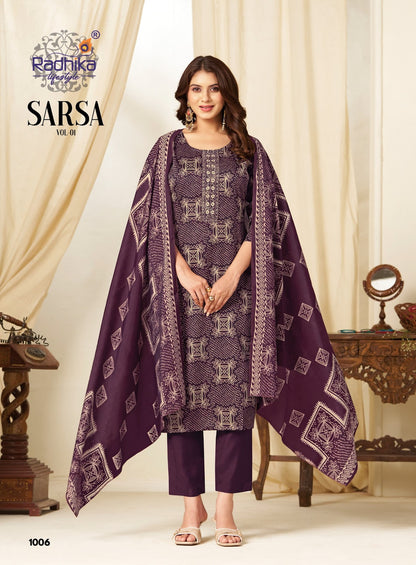 Sarsa Vol 1 Radhika Lifestyle Jaam Satin Readymade Pant Style Suits Exporter