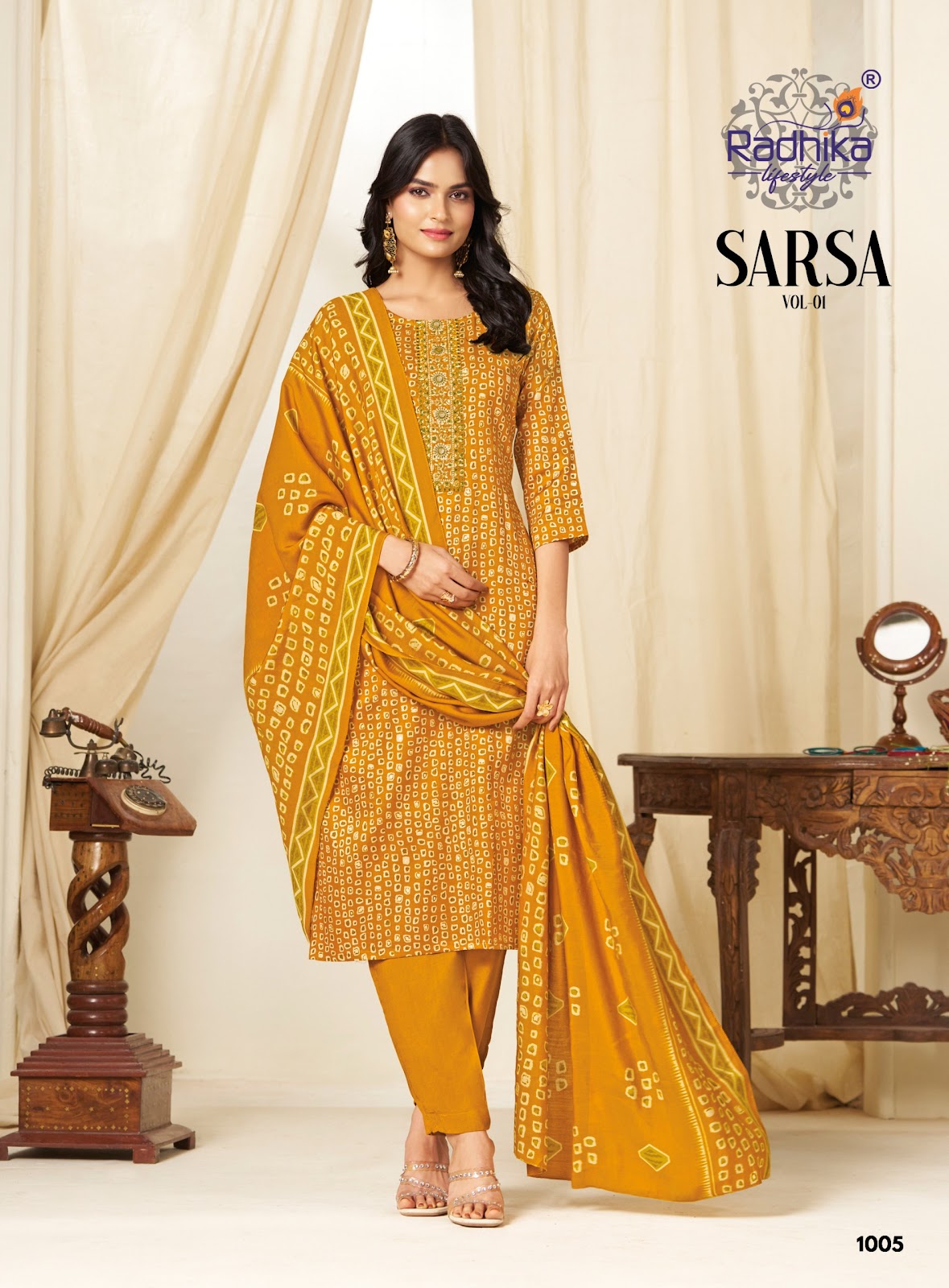 Sarsa Vol 1 Radhika Lifestyle Jaam Satin Readymade Pant Style Suits Exporter