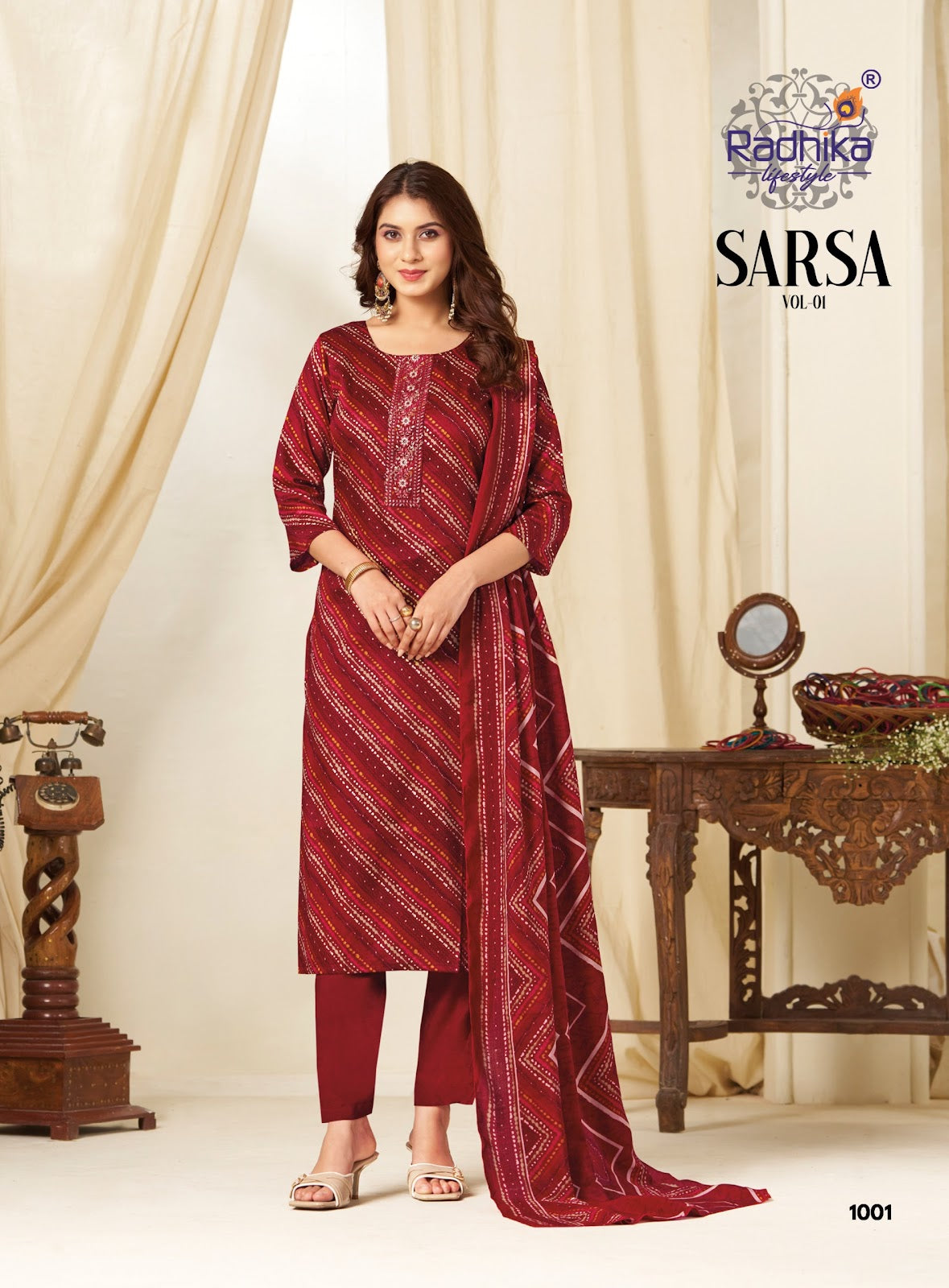 Sarsa Vol 1 Radhika Lifestyle Jaam Satin Readymade Pant Style Suits Exporter