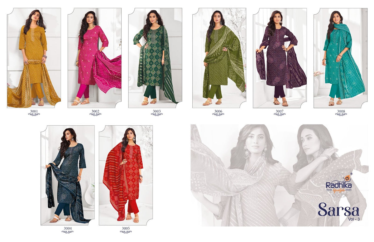 Sarsa Vol 3 Radhika Lifestyle Jam Satin Readymade Pant Style Suits Wholesale Price