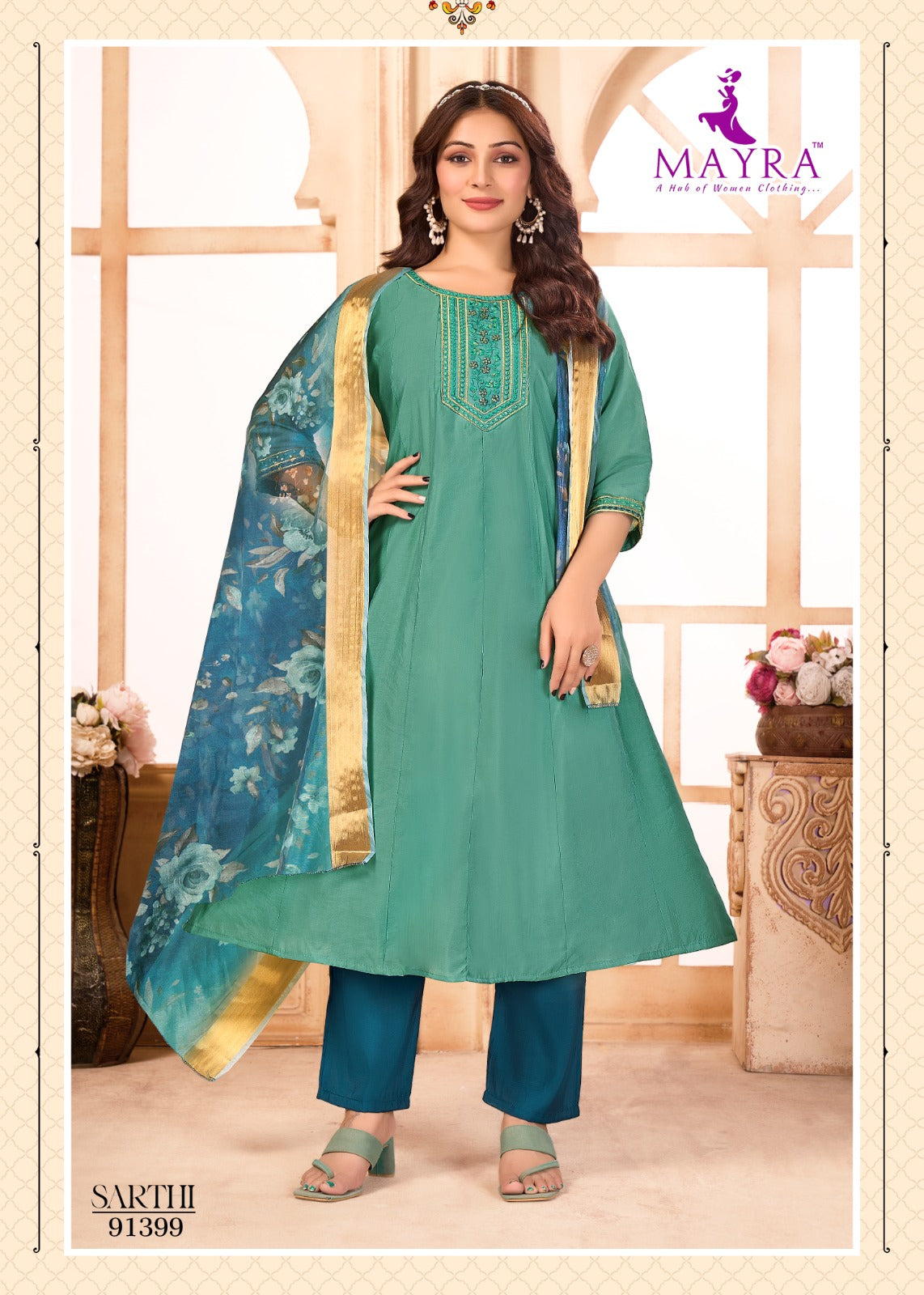 Sarthi Mayra Roman Silk Readymade Anarkali Suits Manufacturer India