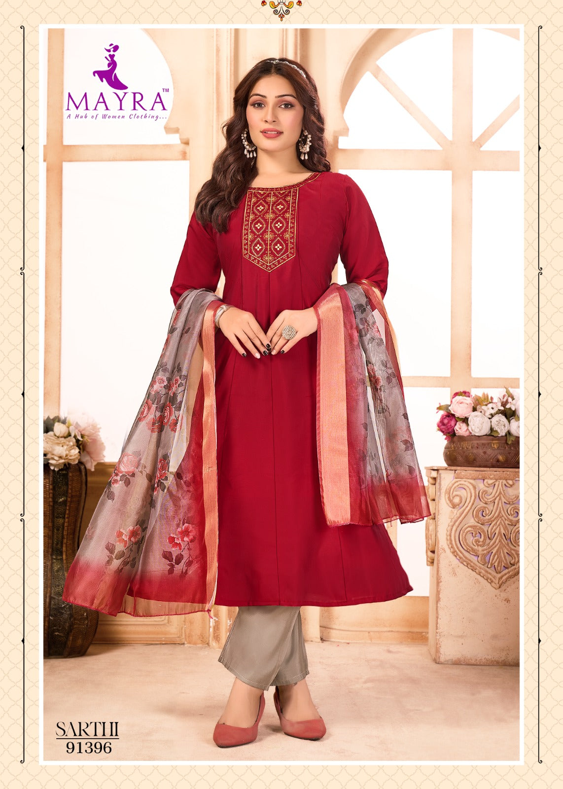 Sarthi Mayra Roman Silk Readymade Anarkali Suits Manufacturer India