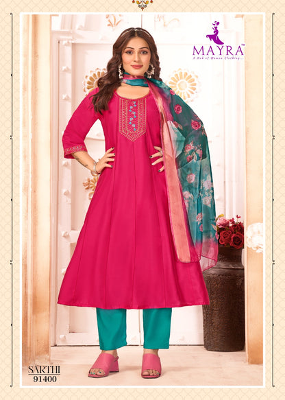 Sarthi Mayra Roman Silk Readymade Anarkali Suits Manufacturer India