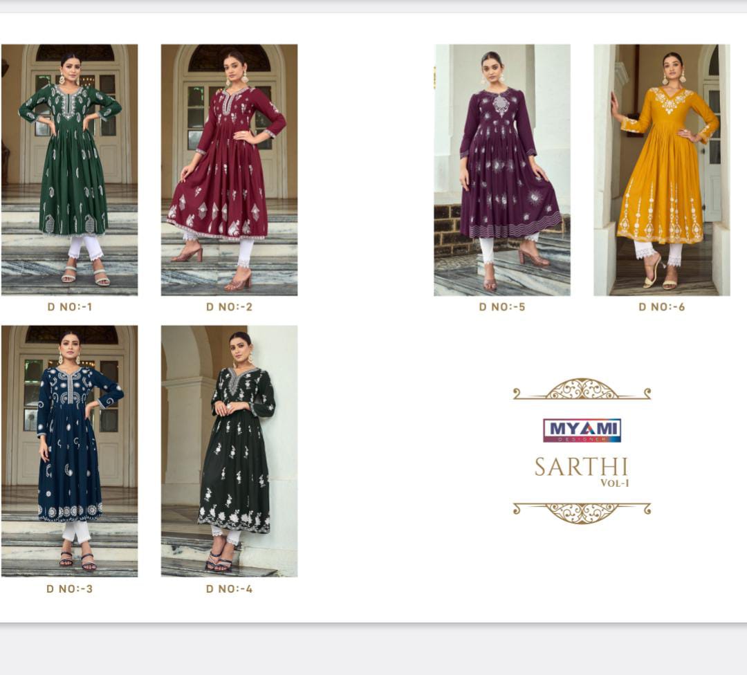 Sarthi Vol 1 Myami Designer Rayon 17Kg Kurti Pant Set Exporter India