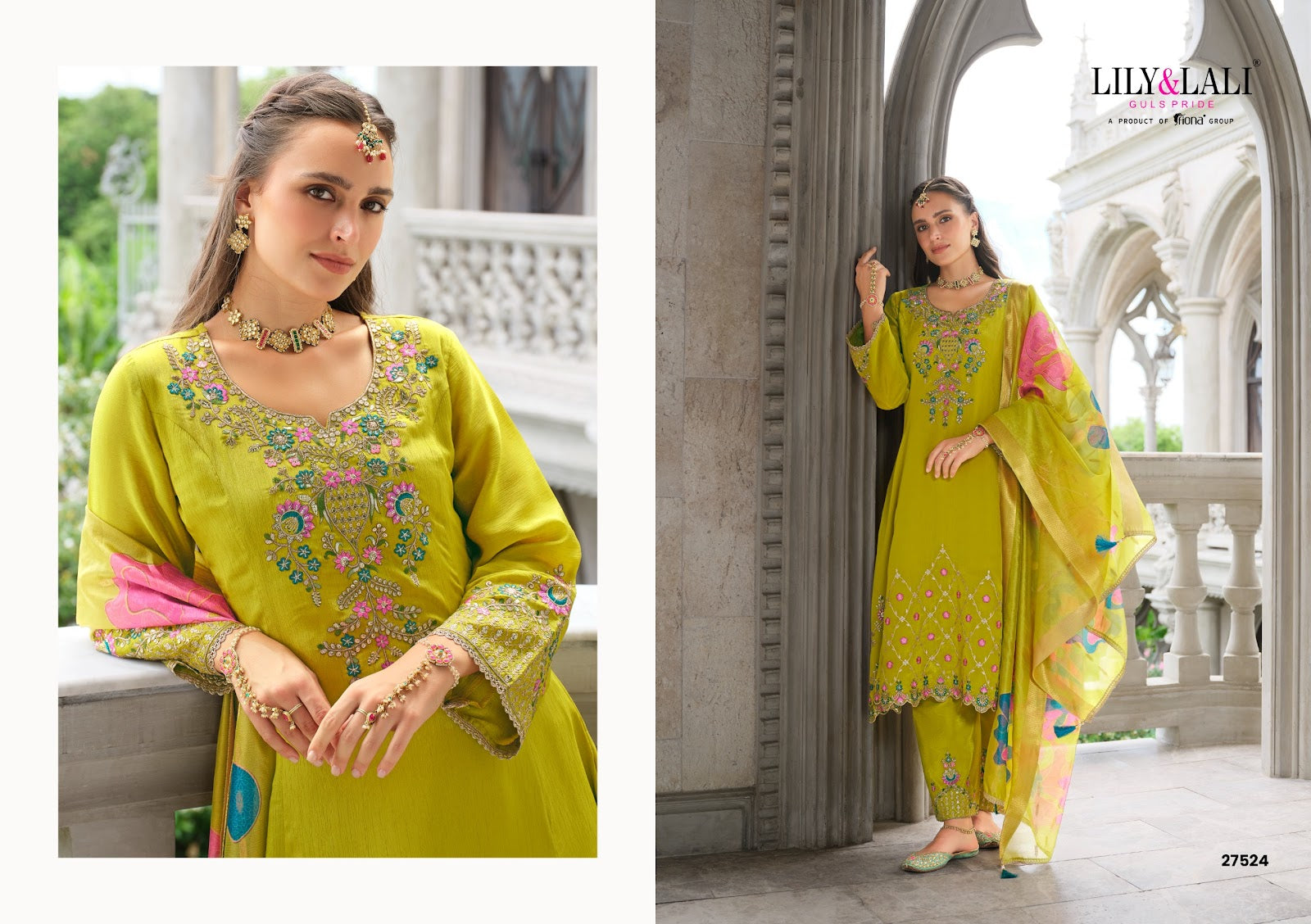 Sarvari Lily Lali Chinon Silk Readymade Pant Style Suits Manufacturer India