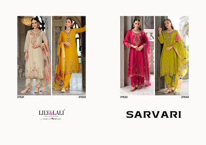 Sarvari Lily Lali Chinon Silk Readymade Pant Style Suits Manufacturer India