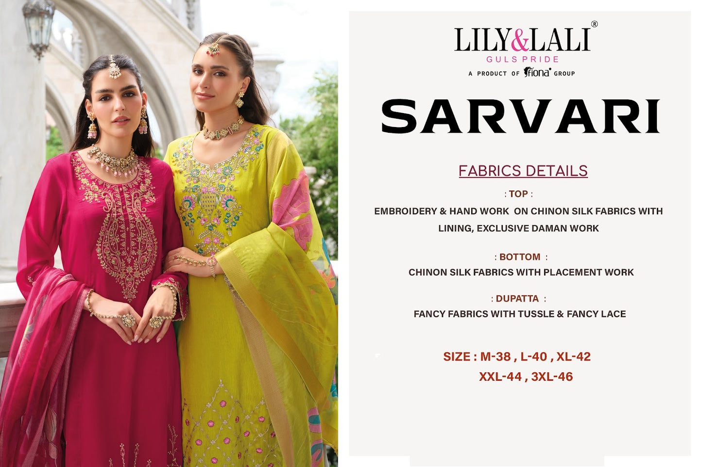 Sarvari Lily Lali Chinon Silk Readymade Pant Style Suits Manufacturer India