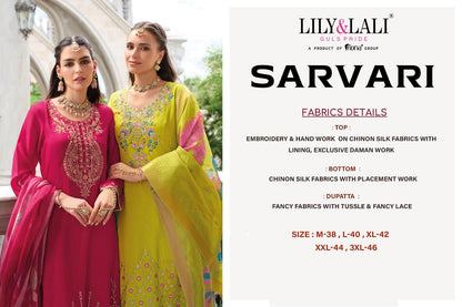 Sarvari Lily Lali Chinon Silk Readymade Pant Style Suits Manufacturer India