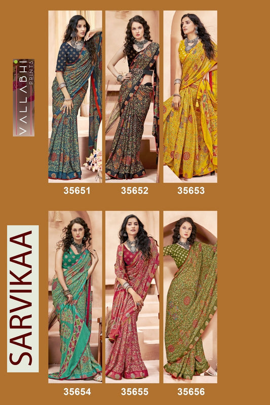 Sarvikaa Vallabhi Prints Moss Sarees Wholesaler