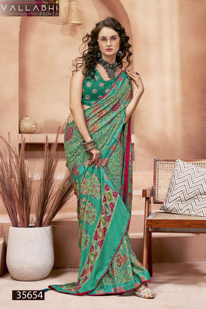 Sarvikaa Vallabhi Prints Moss Sarees Wholesaler