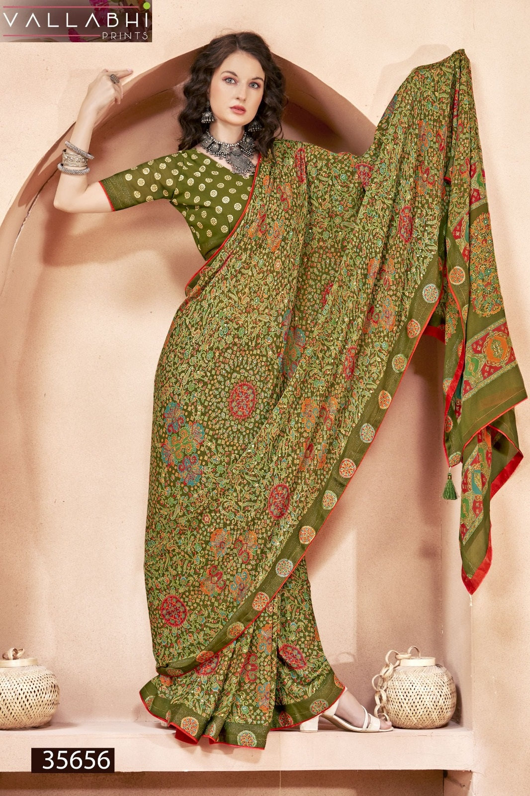 Sarvikaa Vallabhi Prints Moss Sarees Wholesaler