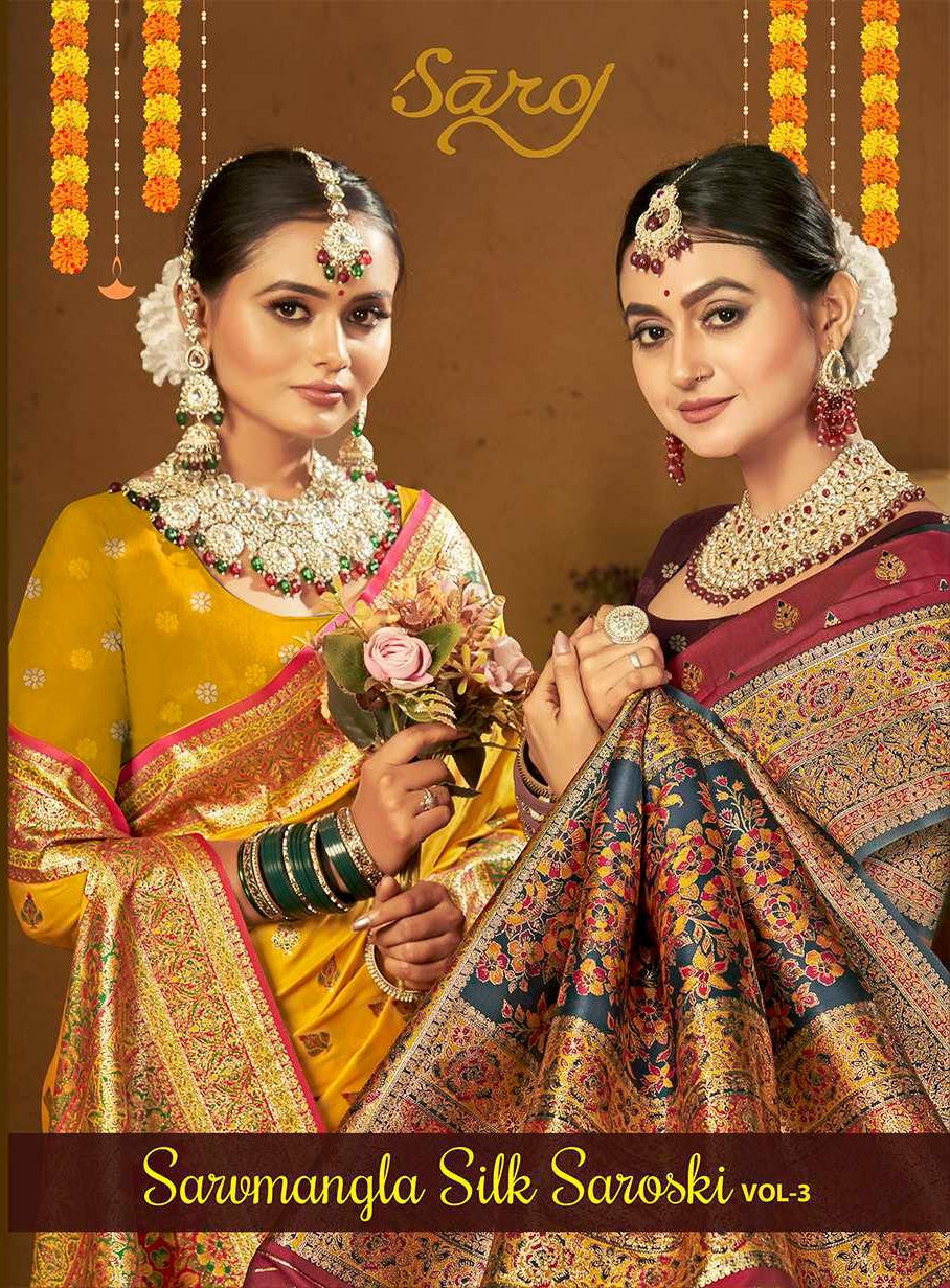 Sarvmangla Silk Saroski Vol 3 Saroj Satin Sarees Wholesale Price