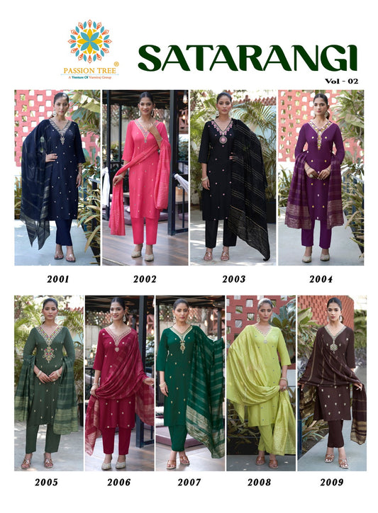 Satarangi Vol 2 Passion Tree Reyon Readymade Pant Style Suits Manufacturer Ahmedabad
