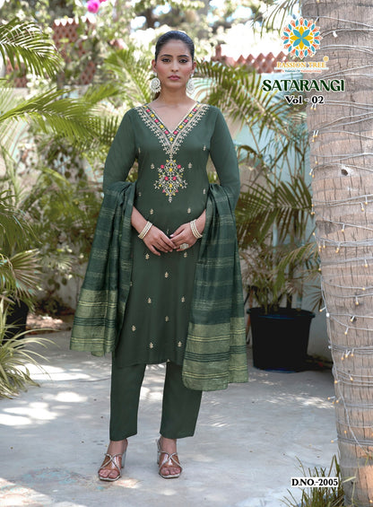 Satarangi Vol 2 Passion Tree Reyon Readymade Pant Style Suits Manufacturer Ahmedabad