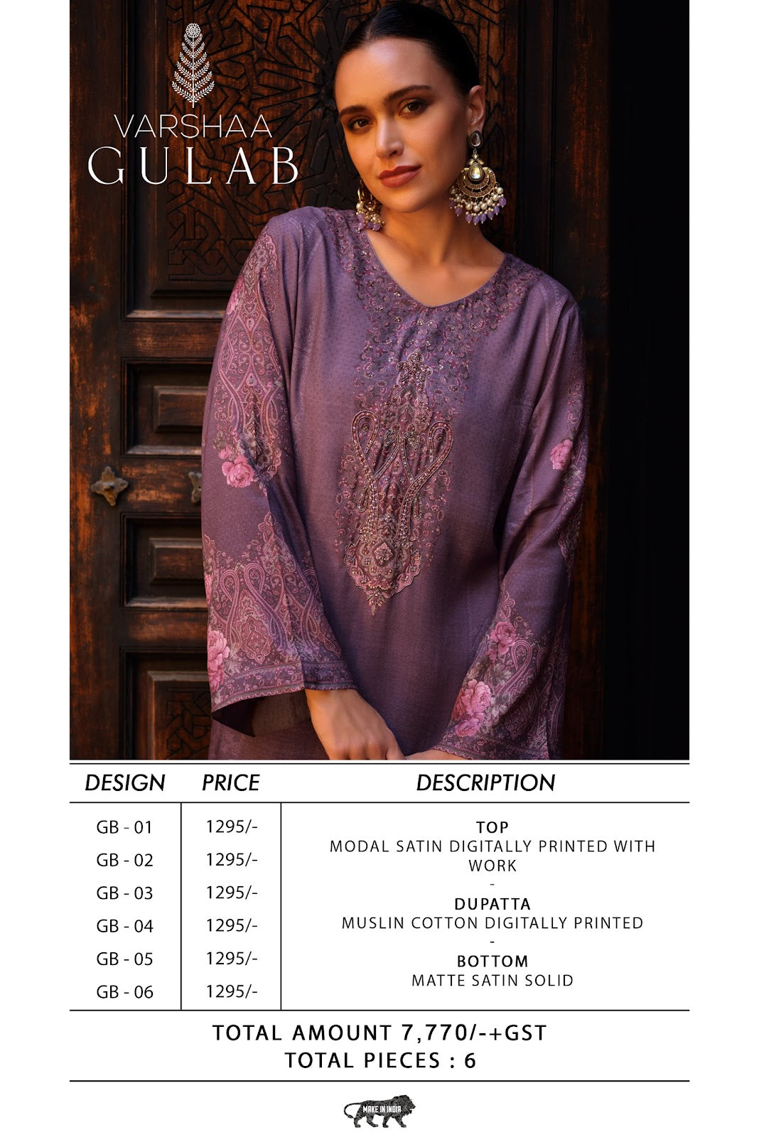 Satin Gulab Varshaa Modal Plazzo Style Suits Wholesale Price