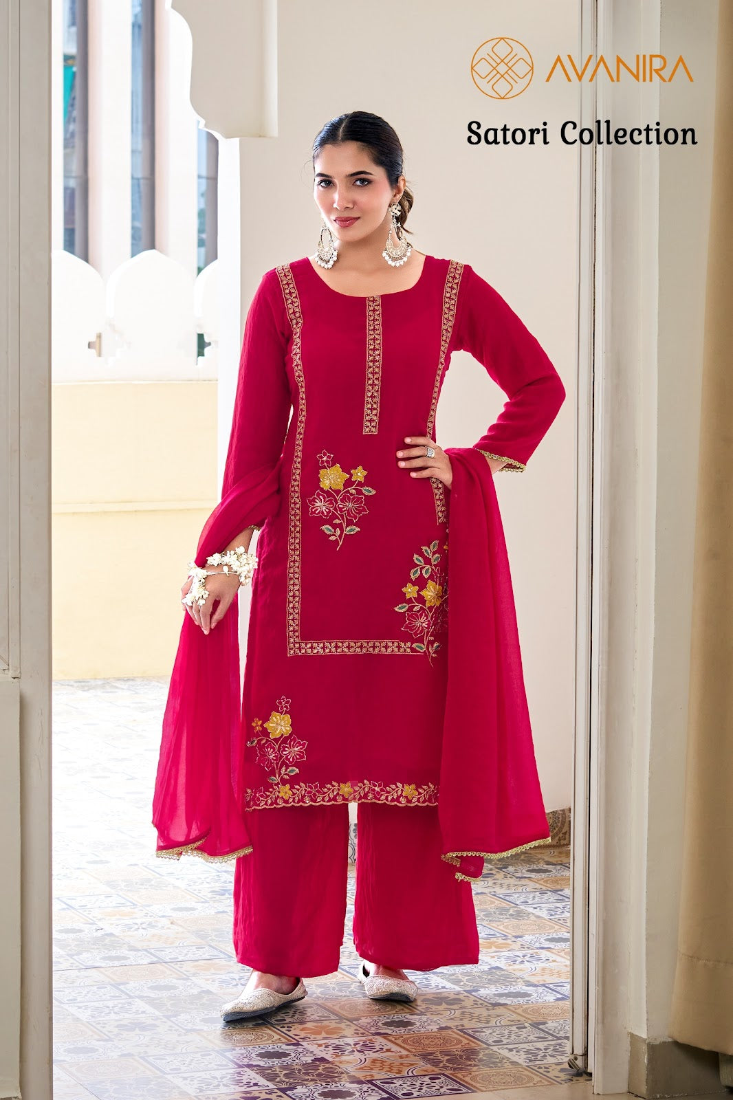 Satori Collection Avanira Moss Readymade Plazzo Style Suits Exporter India