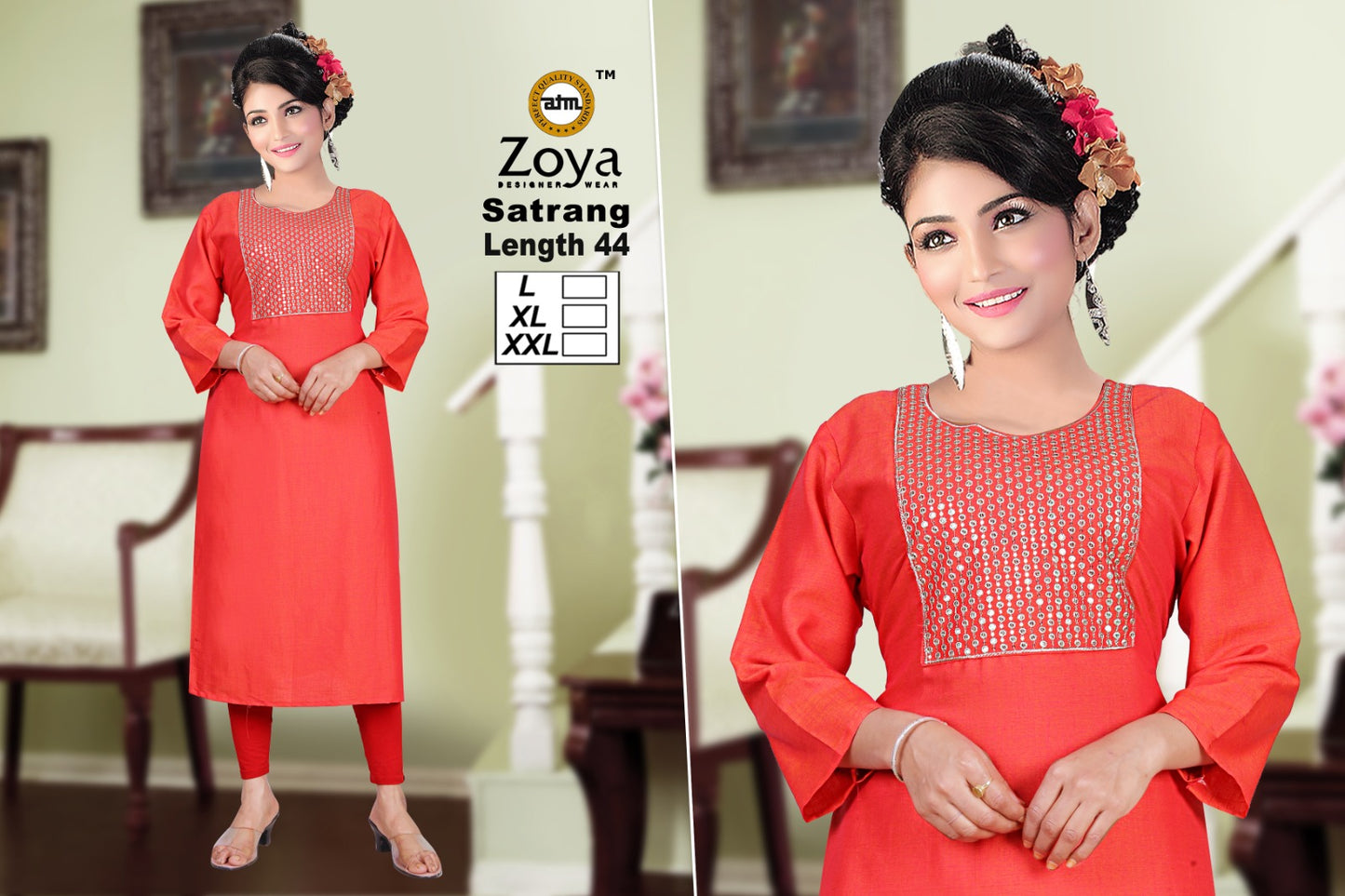 Satrang 031225 Zoya Straight Cut Kurtis Supplier India