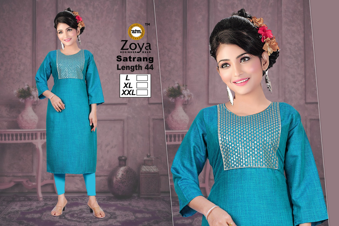 Satrang 031225 Zoya Straight Cut Kurtis Supplier India