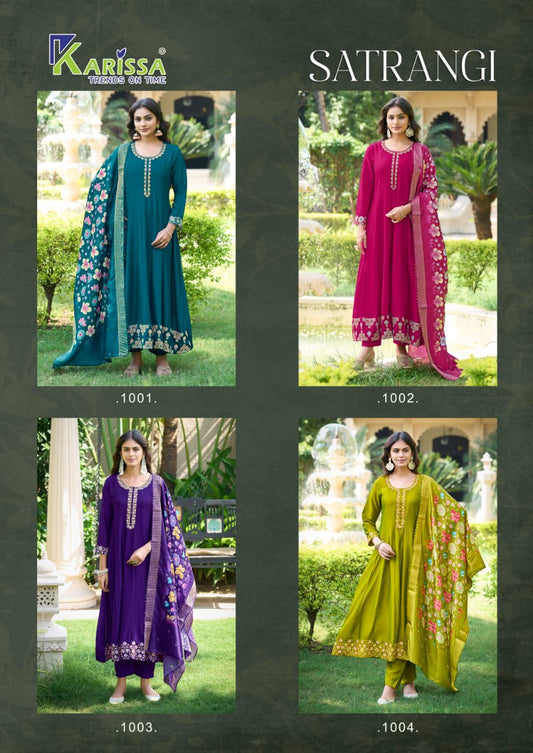 Satrangi Karissa Vichitra Silk Readymade Anarkali Suits Supplier Ahmedabad