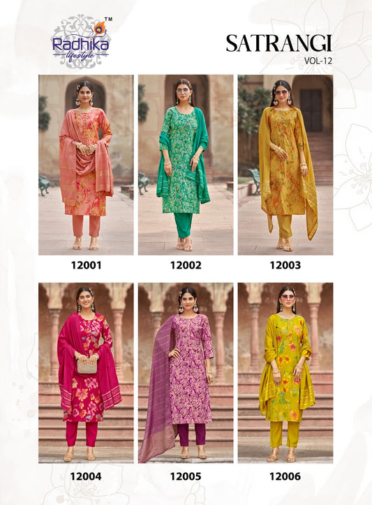 Satrangi Vol 12 Radhika Lifestyle Roman Readymade Pant Style Suits Supplier Ahmedabad